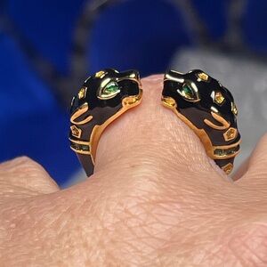 Black Enamel and Gold Panther Ring
